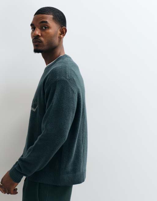 Abercrombie & Fitch Strickpullover mit Rundhalsausschnitt, London-Print, dunkelgrün, 4 von 5