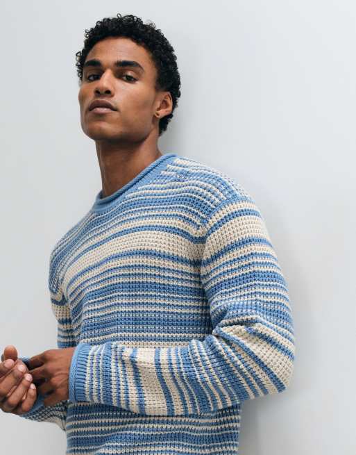 Abercrombie & Fitch Strickpullover mit Stehkragen in blauem Multistreifenmuster, 4 von 5
