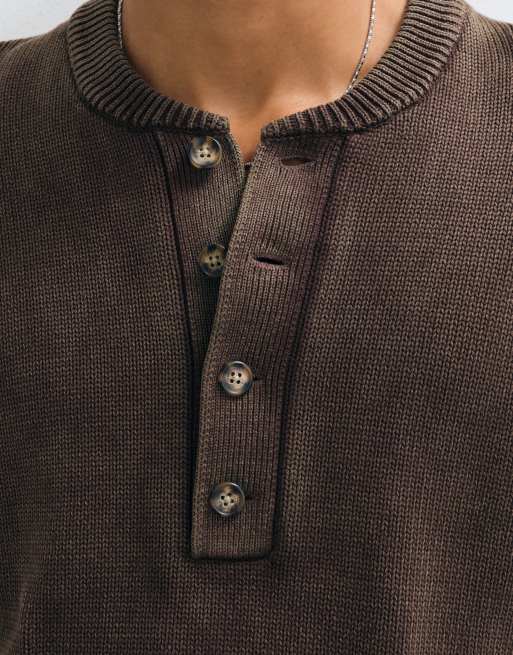 Abercrombie & Fitch strikket henley-trøje i brun, 2 af 5