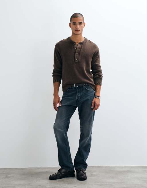 Abercrombie & Fitch strikket henley-trøje i brun, 3 af 5