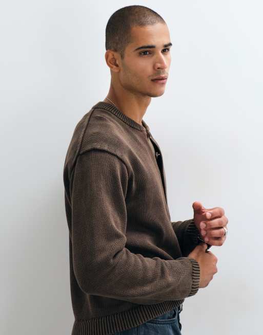 Abercrombie & Fitch strikket henley-trøje i brun, 5 af 5