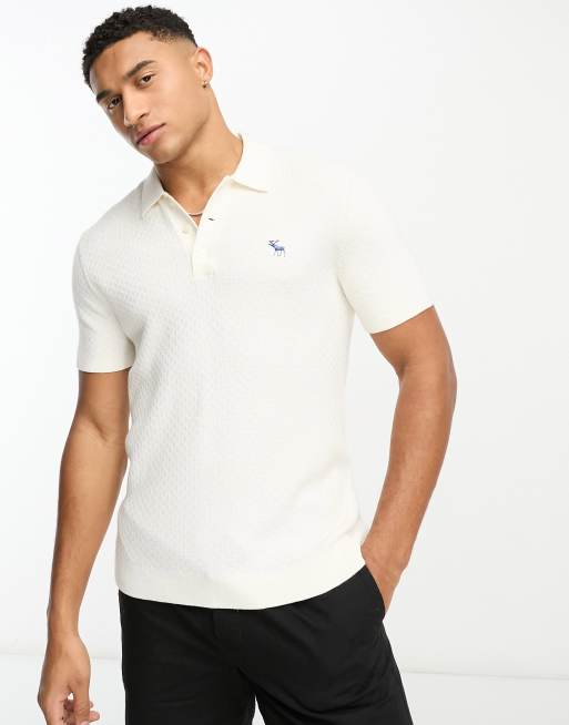 Abercrombie & Fitch - Strikket polo med ikonlogo i hvid
