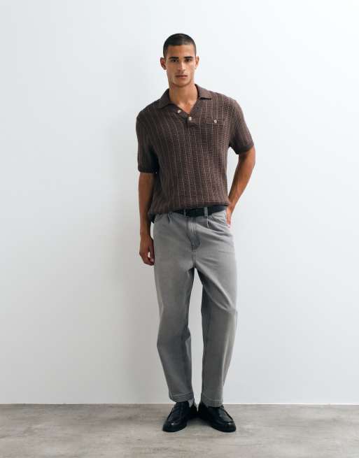 Abercrombie & Fitch strikket polo med knapper i brun, 4 af 5
