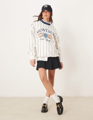 Abercrombie & Fitch Stripe Detail Motif Fleece Top In Neutral