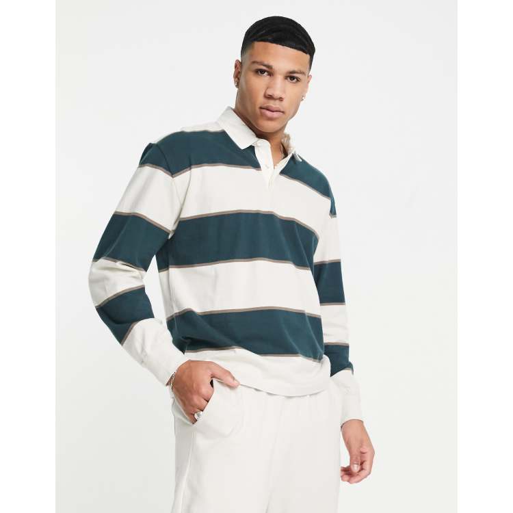 Abercrombie Fitch stripe rugby polo in tan green