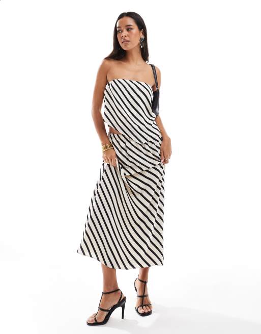 Abercrombie & Fitch striped satin scarf set in black and cream