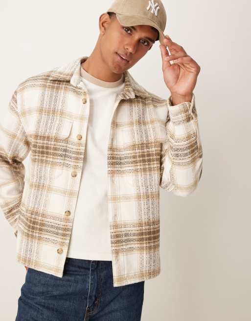 Abercrombie & Fitch – Strukturierte Flanell-Hemdjacke in kariertem Hellbraun