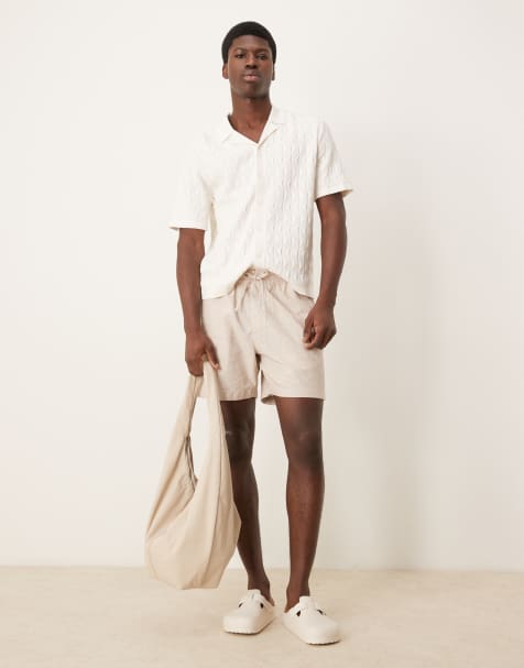 Abercrombie & Fitch – Strukturierte Shorts im cremefarbenem Leinen-Look mit Tunnelzug, 6 Zoll Schrittlänge - view 1