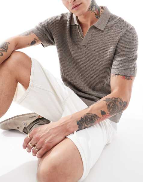 Abercrombie & Fitch – Strukturiertes Strick-Polohemd in Braun - view 1