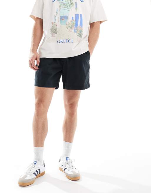 Abercrombie & Fitch – Stückgefärbte Leinen-Shorts zum Reinschlüpfen in Anthrazit mit Tunnelzug, 6 Zoll Schrittlänge