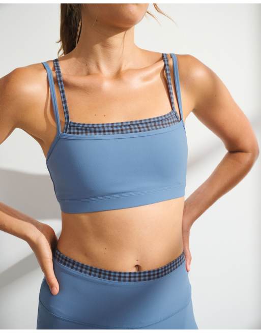 Abercrombie & Fitch Studioflex double-layered sports bra in blueberry check, 4 of 7