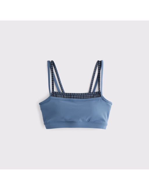 Abercrombie & Fitch Studioflex double-layered sports bra in blueberry check, 7 of 7
