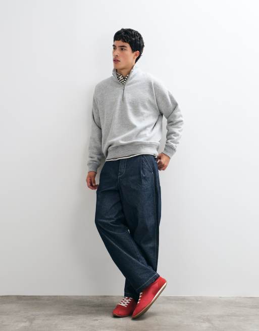 Abercrombie & Fitch sudadera básica con cremallera de 1/4 en gris, 5 de 5