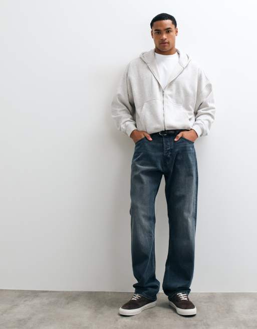 Abercrombie & Fitch sudadera con capucha con cremallera essential en gris claro, 2 de 8