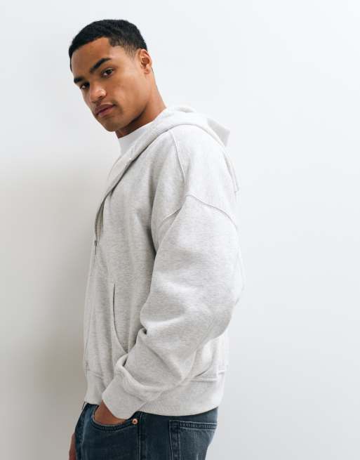 Abercrombie & Fitch sudadera con capucha con cremallera essential en gris claro, 3 de 8