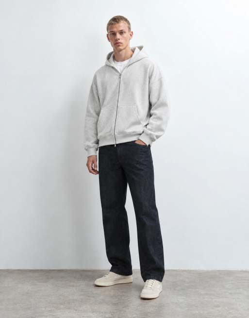 Abercrombie & Fitch sudadera con capucha con cremallera essential en gris claro, 6 de 8
