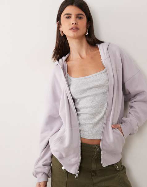 Abercrombie & Fitch - Sudadera con capucha y cremallera con logo lateral en lila - view 1