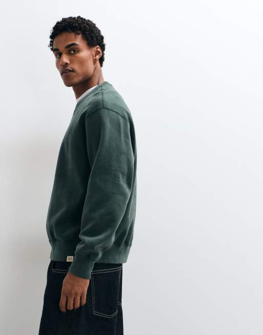 Abercrombie & Fitch sudadera esencial con cuello redondo en verde botella, 3 de 5