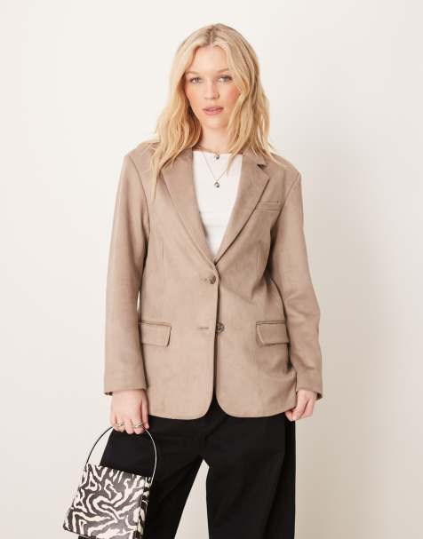 Abercrombie & Fitch suede blazer in taupe - view 1