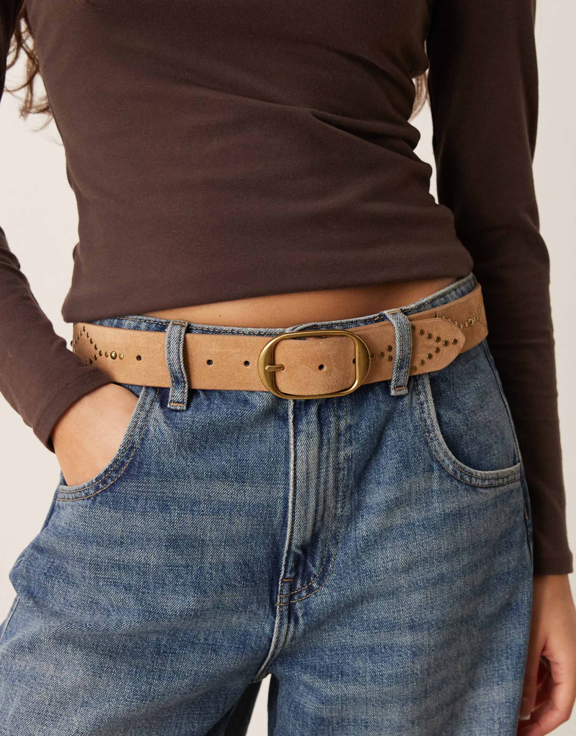 abercrombie & fitch suede chunky boho hardware belt in camel