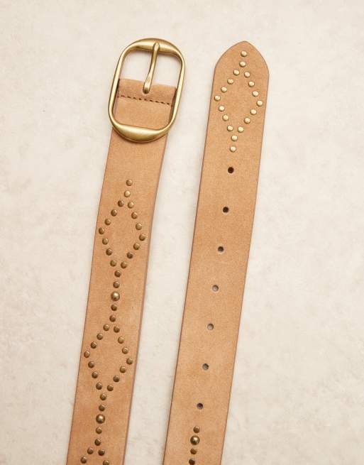 Abercrombie & Fitch suede chunky boho hardware belt in camel, 2 of 3