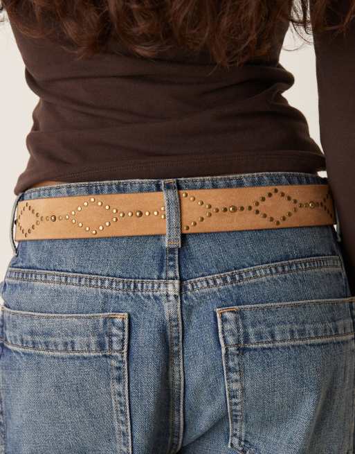 Abercrombie & Fitch suede chunky boho hardware belt in camel, 3 of 3