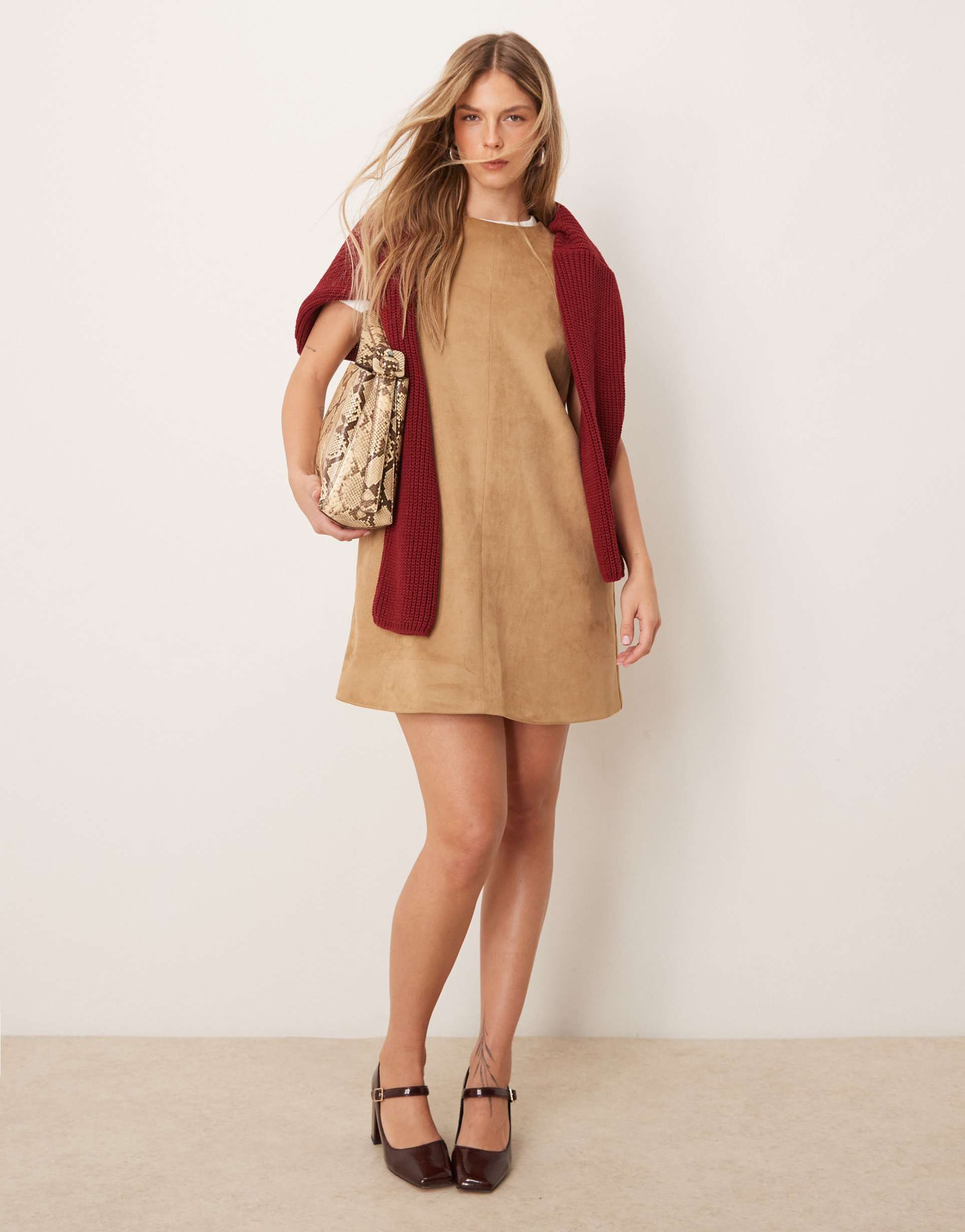 abercrombie & fitch suede sleeveless blazer dress in tan