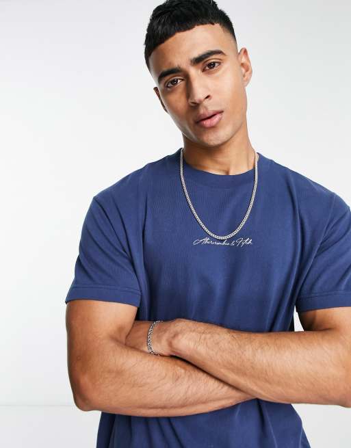 Abercrombie & Fitch - Summer Imagery - Ruimvallend T-shirt met geschreven logo in marineblauw