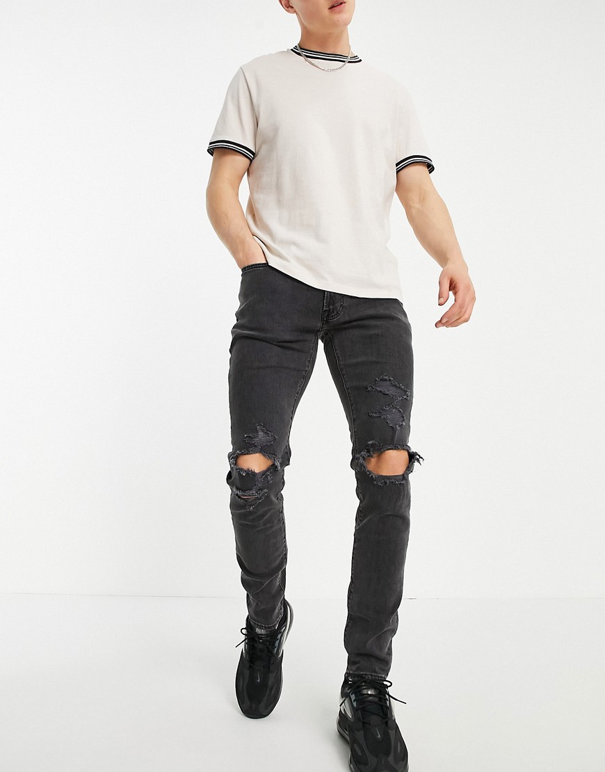 Abercrombie & Fitch - Super skinny distressed jeans in zwart met wassing
