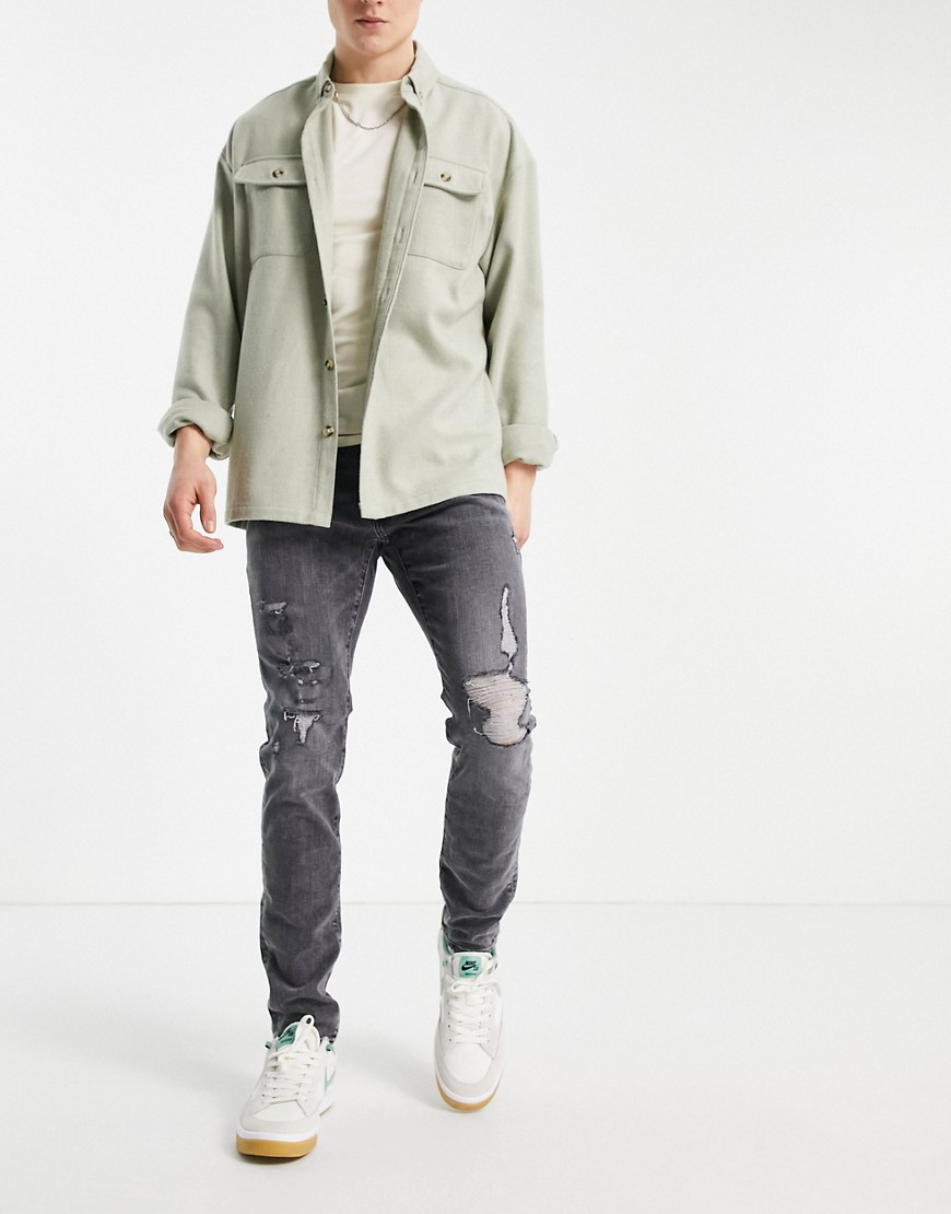 Abercrombie & Fitch - Super skinny distressed jeans met grijze wassing-Grijs