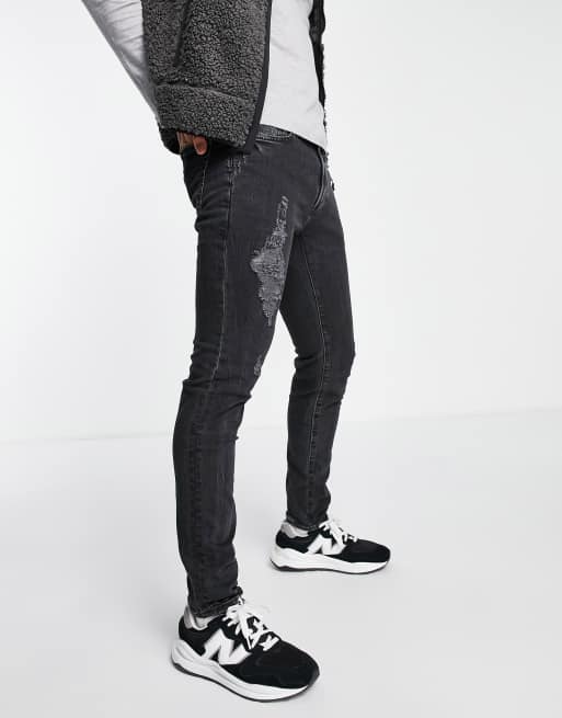 Abercrombie & Fitch super skinny fit distressed jeans in washed black