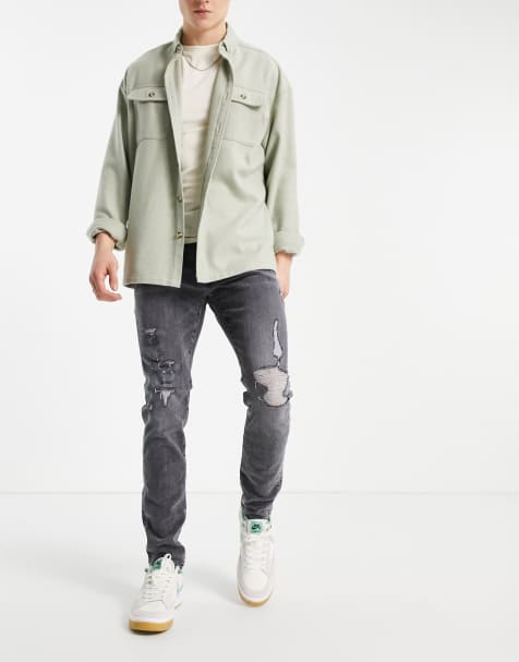 Abercrombie & Fitch - Super skinny-jeans med slid-detaljer i grå vask - view 1