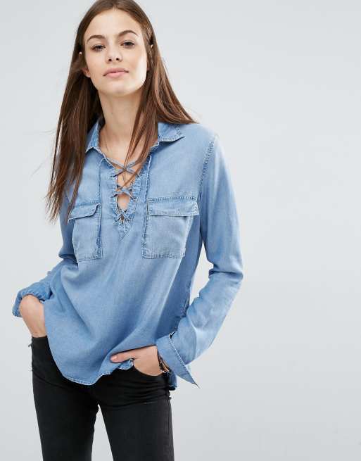 Abercrombie & Fitch | Abercrombie & Fitch Super Soft Lace Up Denim Shirt