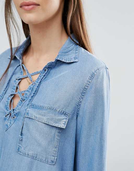 Lace up best sale denim shirt