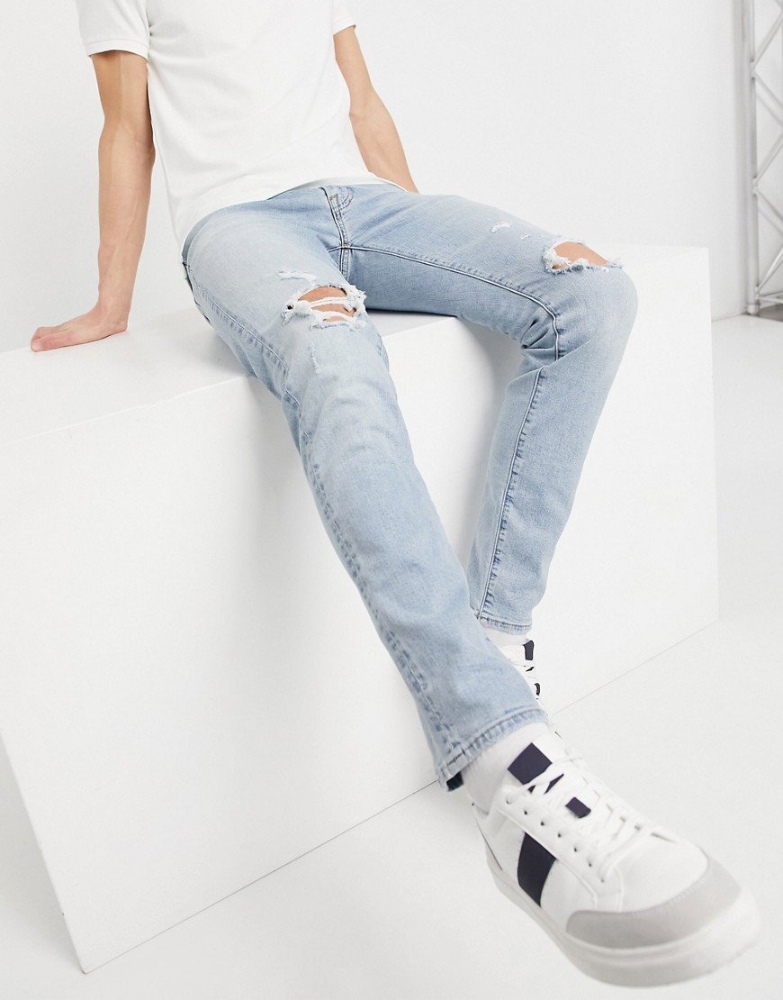 Abercrombie & Fitch - Superskinny distressed jeans in lichtblauwe wassing