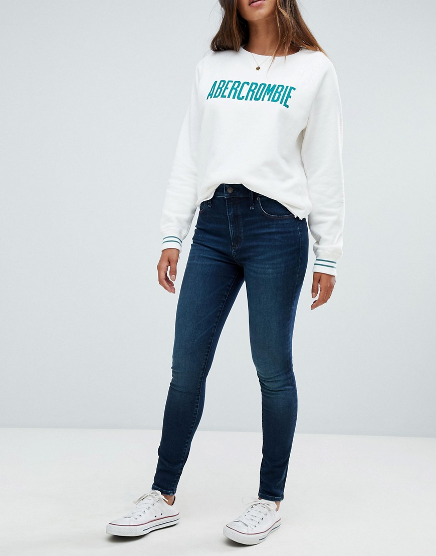 Abercrombie & Fitch – Superskinny jeans i stretch med hög midja-Blå