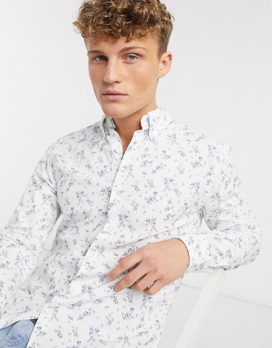 Abercrombie & Fitch - Supersmal overhemd met print en lange mouwen in witte bloemenprint