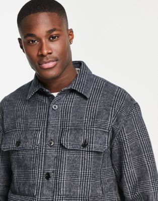 Chemises Abercrombie & Fitch - Surchemise décontractée en flanelle épaisse à carreaux - Gris
