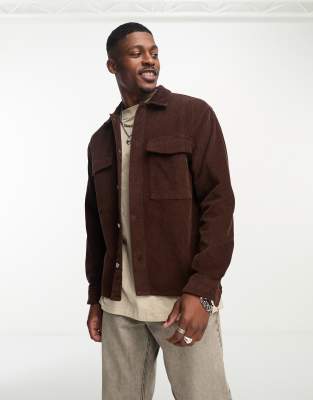 Abercrombie & Fitch relaxed fit cord overshirt in brown - ASOS Price Checker
