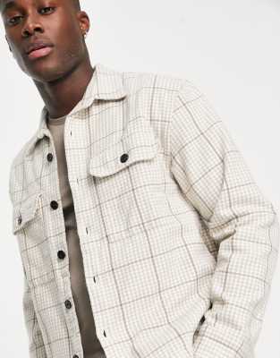 Abercrombie & Fitch heavyweight check overshirt in cream - ASOS Price Checker