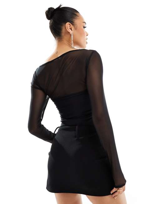 Abercrombie & Fitch – Svart body i mesh med drapering, 3 av 4