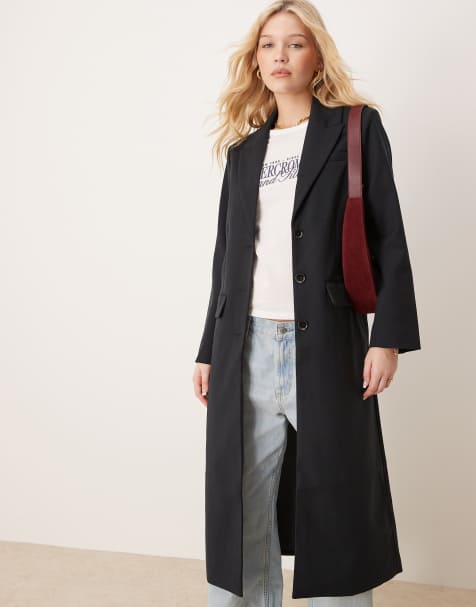 Abercrombie & Fitch – Svart, figursydd, lång jacka - view 1