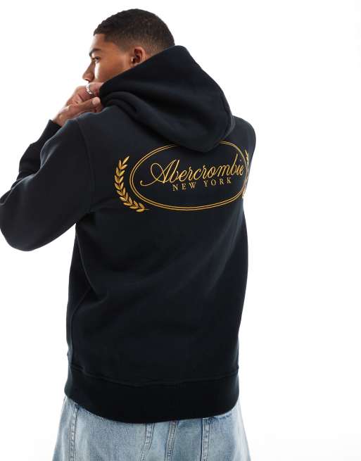 Abercrombie & Fitch – Svart huvtröja med textlogga och broderi på ryggen
