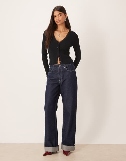 Abercrombie & Fitch – Svart, ribbad kofta med spetsdetaljer, 2 av 4