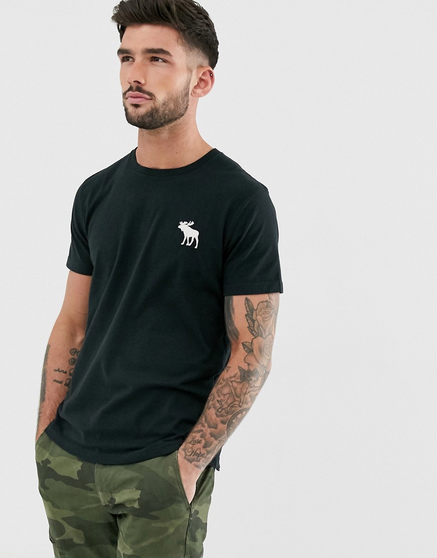 Abercrombie & Fitch – Svart t-shirt med rund halsringning och exploderad klassisk logga