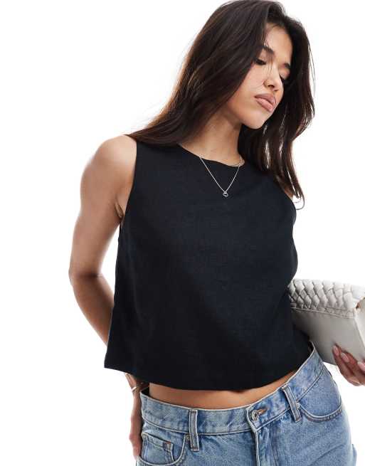 Abercrombie & Fitch – Svart topp i linnemix
