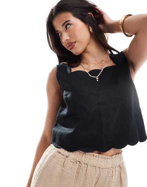 Abercrombie & Fitch – Svart topp i linnetyg med uddkant