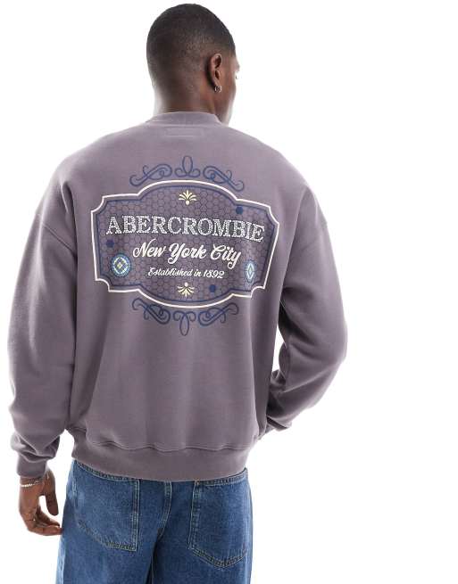 Abercrombie & Fitch - Sweat à broderie logo devant et au dos - Gris moyen