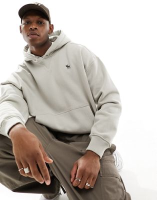 Abercrombie & Fitch silicone icon logo heavyweight oversized fit hoodie in beige - ASOS Price Checker