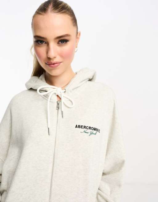 Abercrombie & Fitch - Sweat à capuche oversize zippé imprimé au dos et sur la poitrine - Gris, 2 de 4